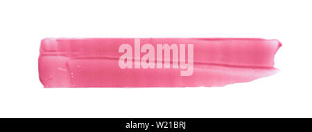 Traits rose doucement et la texture de la peinture acrylique ou brillant à lèvres isolé sur fond blanc Banque D'Images