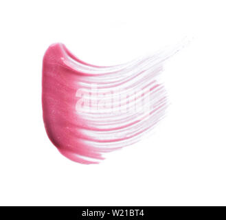 Traits rose doucement et la texture de la peinture acrylique ou brillant à lèvres isolé sur fond blanc Banque D'Images