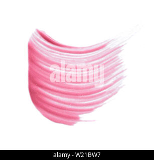 Traits rose doucement et la texture de la peinture acrylique ou brillant à lèvres isolé sur fond blanc Banque D'Images