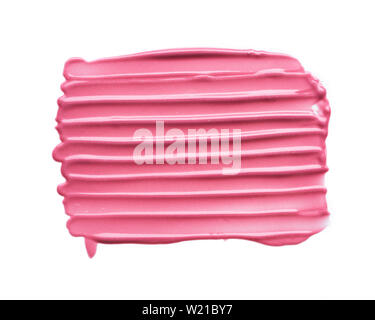Traits rose doucement et la texture de la peinture acrylique ou brillant à lèvres isolé sur fond blanc Banque D'Images