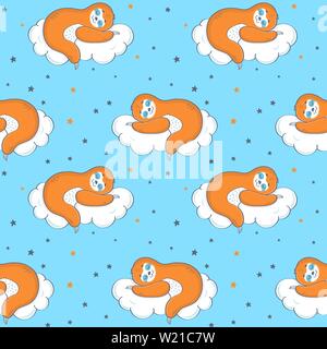 Modèle sans couture avec l'indolence de dormir sur un nuage. Cute vector background. Illustration de Vecteur