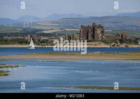 L'île de Piel Piel et château vu du Sud Walney réserve naturelle, l'île de Walney, Barrow-In-Furness, Cumbria UK en Angleterre. Péninsule de Furness de l'été. Banque D'Images