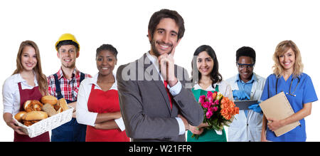 L'entreprise turque rire stagiaire avec groupe d'Amérique latine et d'Afrique les apprentis sur un fond blanc pour découper Banque D'Images