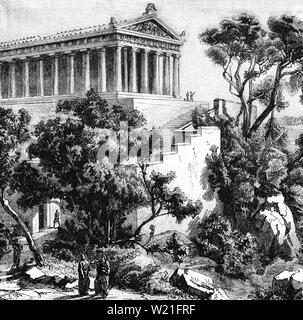 Le Temple de Poséidon, construit entre 444 et 440 avant J.-C., le Cap Sounion, un promontoire à l'extrême sud de la péninsule de grenier, partie de Lavreotiki municipalité, à l'est l'Attique, Grèce. Le temple a été construit de marbre dans l'ancienne agora à Athènes. Dans la mythologie grecque, Poséidon, frère de Zeus, était le dieu de la mer, de sorte qu'il n'est pas étonnant qu'il était hautement révéré et adoré, en effet les Grecs anciens, en particulier les marins, les tempêtes croyait avait des signes de la Colère de Poséidon, et donc le temple au Cap Sounion était un lieu sacré où les marins et la population générale offraient des sacrifices. Banque D'Images