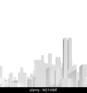 Abstract white city skyline isolé sur fond blanc. Modèle numérique avec des gratte-ciel en blanc, carré de rendu 3d illustration Banque D'Images