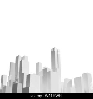 Abstract white city skyline isolé sur blanc. Contexte numérique avec des gratte-ciel en blanc, carré de rendu 3d illustration Banque D'Images