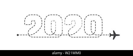 2020 route de l'avion en pointillés. Lignes de trace d'avion. Chemin suivi d'aéronefs Illustration de Vecteur