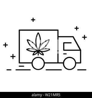 La livraison du cannabis. Illustration d'un des camions de livraison de l'icône avec une feuille de marijuana. La consommation de drogues, la consommation de marijuana. La légalisation de la marijuana. Vect isolés Illustration de Vecteur