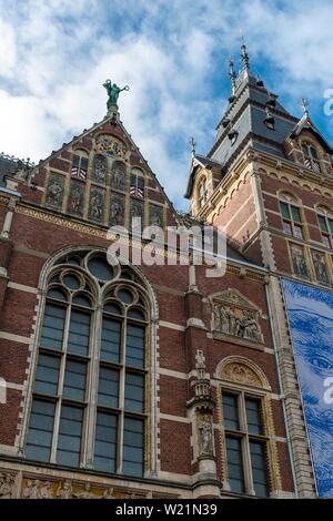 Façade, Rijksmuseum, Amsterdam, Reichsmuseum la Hollande du Nord, Pays-Bas Banque D'Images