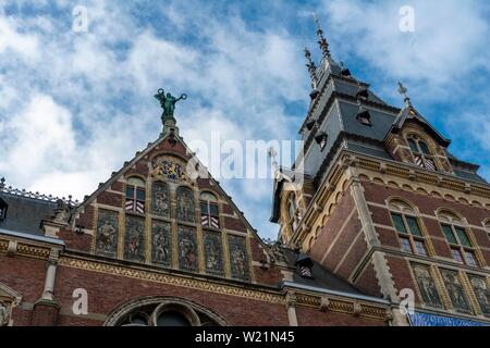 Façade, Rijksmuseum, Amsterdam, Reichsmuseum la Hollande du Nord, Pays-Bas Banque D'Images