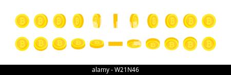 Ensemble de rotation verticale et horizontale des bitcoins. pièces d'or L'argent numérique, Cryptocurrency sprites pour l'animation. Illustration de Vecteur