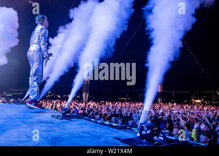 Roskilde, Danemark. Le 04 juillet, 2019. Roskilde, Danemark. Juillet 04th, 2019. Le groupe de rap américain George Sanders effectue un concert live au cours de la Danish music festival Festival de Roskilde en 2019. (Photo crédit : Gonzales Photo/Alamy Live News Banque D'Images