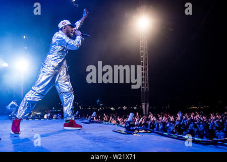 Roskilde, Danemark. Le 04 juillet, 2019. Roskilde, Danemark. Juillet 04th, 2019. Le groupe de rap américain George Sanders effectue un concert live au cours de la Danish music festival Festival de Roskilde en 2019. (Photo crédit : Gonzales Photo/Alamy Live News Banque D'Images