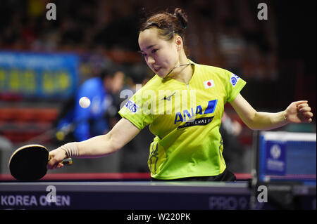 Busan, Corée du Sud. 5 juillet, 2019. Mima Ito (JPN) Tennis de Table : l'ITTF World Tour 2019 Open de Corée des célibataires ronde de 16 match à Sajik Arena à Busan, Corée du Sud . Credit : Itaru Chiba/AFLO/Alamy Live News Banque D'Images