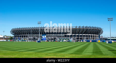 Vue vers l'Ouest Stand au stade de Murrayfield, accueil de Rugby écossais à Murrayfield, salon d'Édimbourg, Écosse, Royaume-Uni Banque D'Images