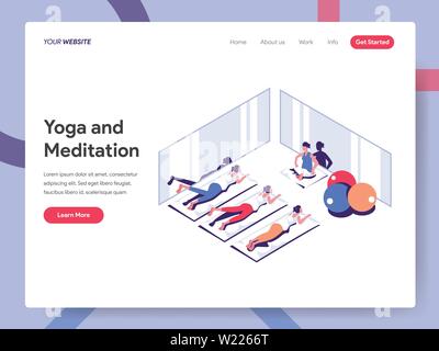 Modèle de page d'atterrissage du Yoga et Méditation Illustration Concept. Design plat isométrique concept de conception de page web pour le site Web et site web mobile Illustration de Vecteur