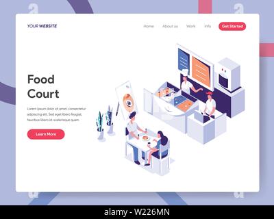 Modèle de page d'atterrissage de Food Court Illustration Concept. Design plat isométrique concept de conception de page web pour le site Web et site web mobile Illustration de Vecteur