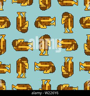 Caveman pixel art sans motif. L'homme préhistorique 8 peu contexte . L'homme antique texture vecteur Illustration de Vecteur