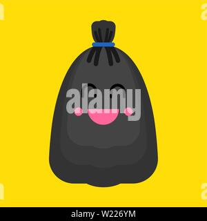 Kawaii sac poubelle noir sac poubelle cartoon. mignon. Vector illustration Illustration de Vecteur