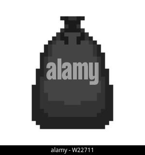 Sac poubelle noir sac poubelle art pixel 8 bits. Vector illustration Illustration de Vecteur