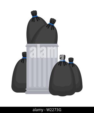 Poubelle et sac poubelle. Poubelle et sac poubelle noir. Vector illustration Illustration de Vecteur