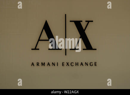 Orlando, Floride. Le 6 juin 2019 . Armani Exchange sign in The Mall at Millenia. Banque D'Images