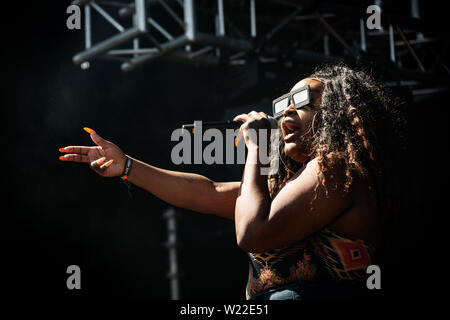 Roskilde, Danemark. 05 juillet, 2019. Roskilde, Danemark. Juillet 05th, 2019. Le rappeur américain et le parolier Cupcakke effectue un concert live au cours de la Danish music festival Festival de Roskilde en 2019. (Photo crédit : Gonzales Photo/Alamy Live News Banque D'Images