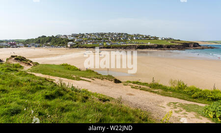 Journée d'été sur la plage de Polzeath à North Cornwall, UK. Prise le 27 juin 2019. Banque D'Images