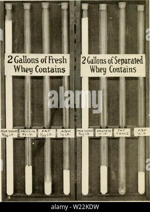 Image d'archive à partir de la page 33 de la whey De Laval de séparateurs . Séparateurs de lactosérum de Laval .. delavalwheysepar00dela Année : 1920 Faire du déchet en profit dans la plupart des usines, le lactosérum est laissé dans la cuve pendant la nuit. Si le lactosérum n'a pas été séparés, sur environ les trois quarts de la graisse a atteint le sommet par matin, et lorsque la cuve est vide, la plupart de la graisse s'accumulent sur les côtés et le fond et forme une greasv, écume huileuse. Si le fromager n'a pas promptement et lavez soigneusement la TVA, cette écume devient rapidement rance et agit comme un démarreur pour chaque journée de lactosérum frais. S'il n'y avait pas cette graisse (graisse), qui wou Banque D'Images