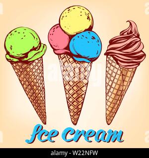 Ice cream set hand drawn vector illustration croquis réalistes Illustration de Vecteur