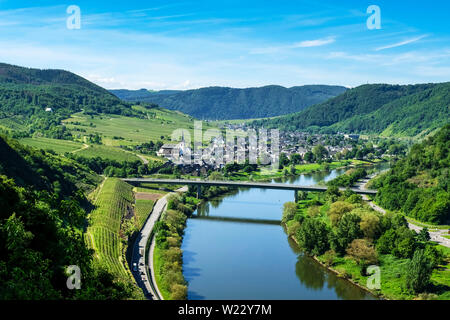 Allemagne, Rhénanie-Palatinat, Bruttig-Fankel, 01.06.2019 : vue sur le village viticole de Bruttig-Fankel sur la Moselle Banque D'Images