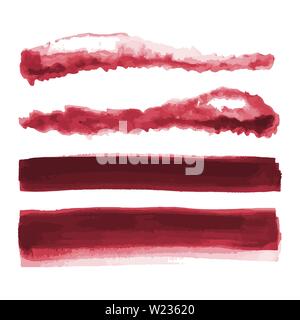 Aquarelle rouge formes, taches irrégulières, les taches, les coups de pinceau de peinture. Aquarelle abstraite texture définie. Isolé sur fond blanc. Illustration de Vecteur