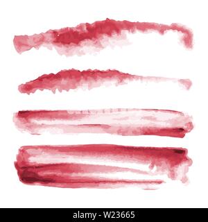 Aquarelle rouge formes, taches irrégulières, les taches, les coups de pinceau de peinture. Aquarelle abstraite texture définie. Isolé sur fond blanc. Illustration de Vecteur