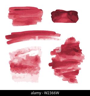 Aquarelle rouge formes, taches irrégulières, les taches, les coups de pinceau de peinture. Aquarelle abstraite texture définie. Isolé sur fond blanc. Illustration de Vecteur