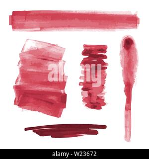 Aquarelle rouge formes, taches irrégulières, les taches, les coups de pinceau de peinture. Aquarelle abstraite texture définie. Isolé sur fond blanc. Illustration de Vecteur