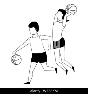 Formation deux caricatures sports isolé dans le noir et blanc Illustration de Vecteur