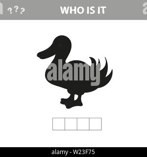Jeu des ombres. Le Cute Cartoon Duck. Jeu éducatif pour les enfants. Vector illustration Illustration de Vecteur