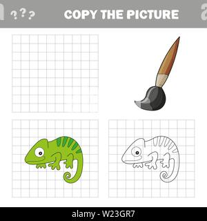 Iguana ou caméléon à colorer. Livre de coloriage pour les enfants. Jeu visuel. Copier la photo, le simple jeu éducatif pour les enfants d'âge préscolaire Illustration de Vecteur