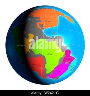 Illustration du monde lorsqu'il a été couvert en une seule vaste continent, connu sous le nom de Pangaea. Quelques-uns des plus éminents masses continentales et les continents sont s Banque D'Images