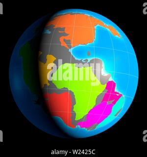 Illustration du monde lorsqu'il a été couvert en une seule vaste continent, connu sous le nom de Pangaea. Quelques-uns des plus éminents masses continentales et les continents sont s Banque D'Images
