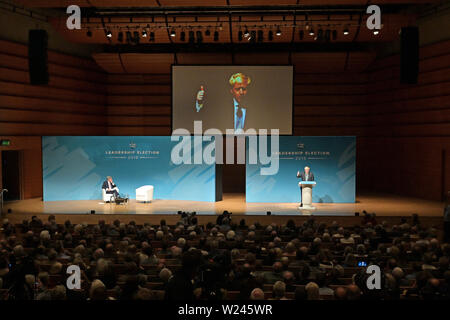 Perth, Ecosse, Royaume-Uni, 05, juillet 2019. La direction du parti conservateur, Boris Johnson, s'adresse à un candidat à l'élection de leadership pour les membres du parti. Tribune © Ken Jack / Alamy Live News Banque D'Images