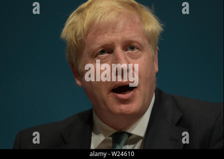 Perth, Ecosse, Royaume-Uni, 05, juillet 2019. La direction du parti conservateur, Boris Johnson, s'adresse à un candidat à l'élection de leadership pour les membres du parti. Tribune © Ken Jack / Alamy Live News Banque D'Images