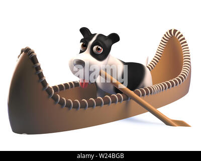 L'image rendue d'un funny cartoon puppy dog in a kayak canoe, 3d illustration Banque D'Images