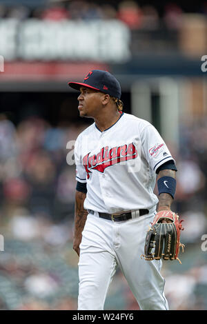 16 mai 2019 : Cleveland Indians Jose Ramirez (11) en action lors d'un match entre les Orioles de Baltimore et les Indians de Cleveland le 16 mai 2019 au Progressive Field de Cleveland, OH. Adam Lacy/CSM. Banque D'Images