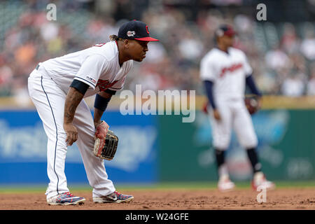 16 mai 2019 : Cleveland Indians Jose Ramirez (11) en action lors d'un match entre les Orioles de Baltimore et les Indians de Cleveland le 16 mai 2019 au Progressive Field de Cleveland, OH. Adam Lacy/CSM. Banque D'Images