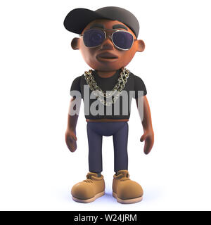 Rendu image 3D d'un dessin animé 3d black rap hip hop caractère singer Banque D'Images