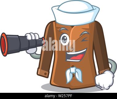 Marin avec manteau cartoon binoculaire conservés dans un placard Illustration de Vecteur