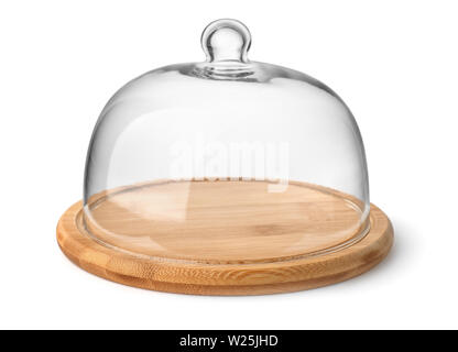 Plateau à fromage en bois et verre dome isolated on white Banque D'Images