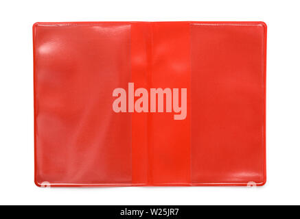 Livre en plastique rouge couvercle de protection isolated on white Banque D'Images