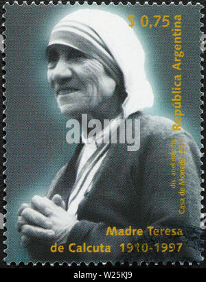 Portrait de Mère Teresa sur timbre argentin Banque D'Images